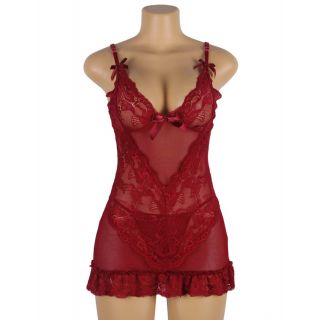 Plus Size Alluring Red Romantic Flower Lace Baby Doll Chemise 24-26