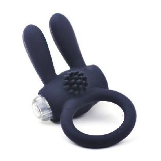 Silicone Rabbit Vibrating Cockring Black
