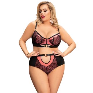 Plus Size Exquisite Sexy Lace Splice Bra Set with Underwire Pink 20-22