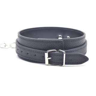 Black Bondage Collar  w lead   faux leather