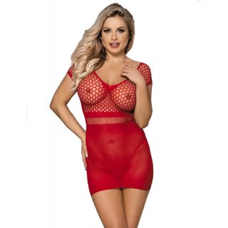 Red Crotchet Mesh Hollow-out Mini Chemise Dress 8-12