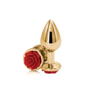 Rear Assets Metal Rose Anal Plug Medium Gold Red