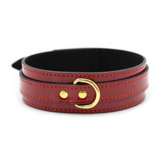 Red Patent PU Leather Collar with Gold Buckles