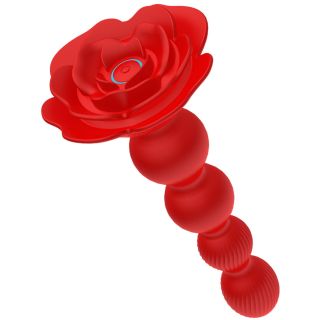 Red Rose Anal Beaded Butt Plug Vibrator with Remote-App Controlled