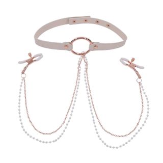 Sex & Mischief Peaches N Creame Collar with Nipple Clamps