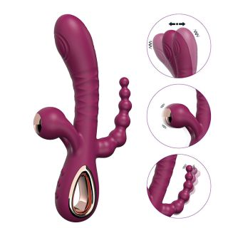 Triple Stimulation 3 in 1 Rabbit Vibrator Maroon