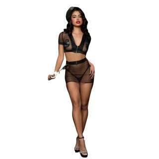 Hot Pursuit Mesh Top, Open Back Skirt, & Cuffs Set