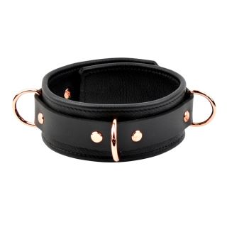 Mercy Industries Premium Three Ring Leather Collar Black and Rose Gold 156094