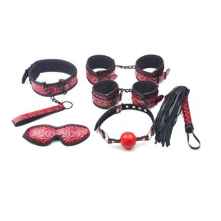 6 Piece Red Embossed Small Bondage Kit