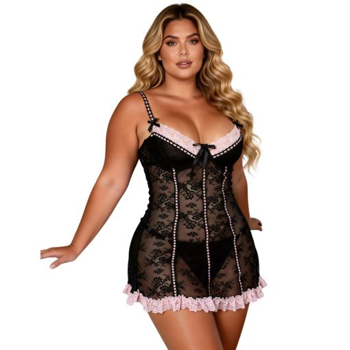 Black Sexy Lace Ruffled Suspender Nightdress Extra Large