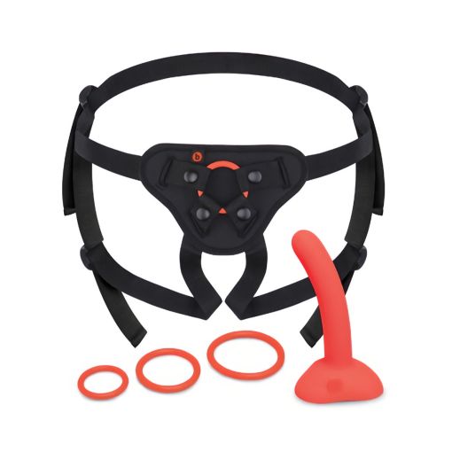 B-Vibe Beginners Peach Strap-On Harness Set with 5in. Silicone Dildo Pegging Kit