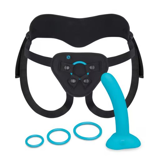 B-Vibe Beginners Teal Strap-On Harness Set with 6in. Silicone Dildo Pegging Kit