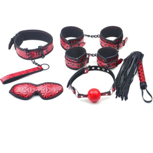 Red Embossed 6 Piece Small Bondage Kit