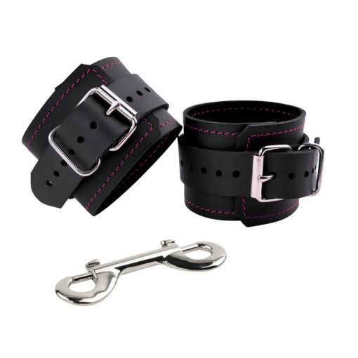 Vallera Black Leather Wrist Cuffs Pink Stitching
