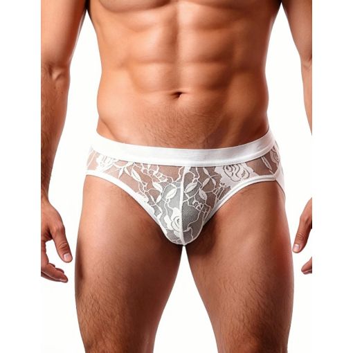 White Lace See Through Elastic Band Men Jock Underwear XLarge