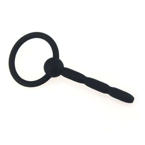 Black Silicone Cum-Thru Penis Plug 4 inch  with Ring