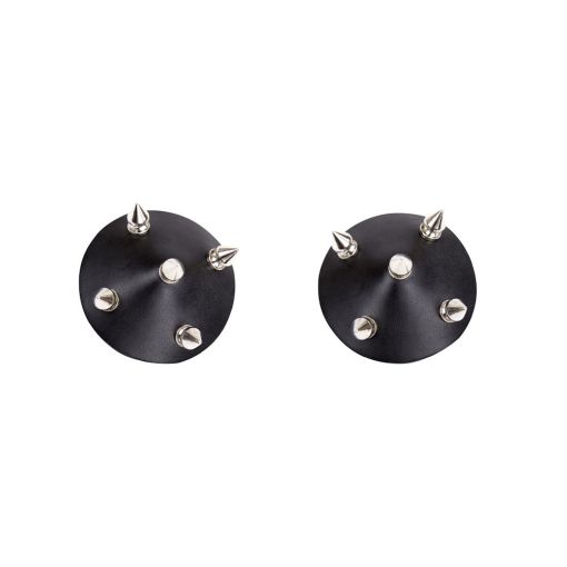 Black Leather And Silver Studded Nipple Pasties 