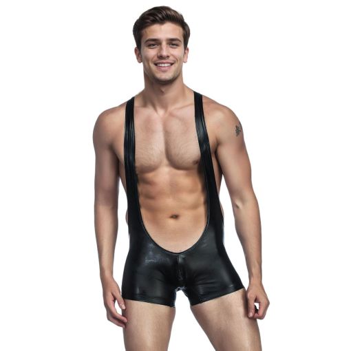 Black Faux Leather Men’s Bodysuit