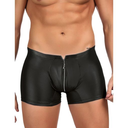 Men's Faux Leather Boxer Briefs with Zipper 