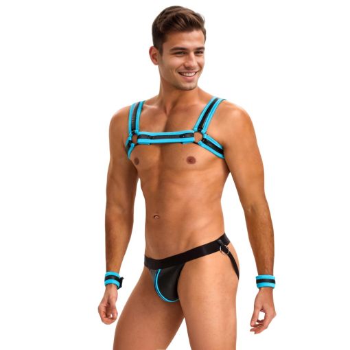 Men’s Faux Leather Jock & Harness Set with Zipper and Wrist Restraints