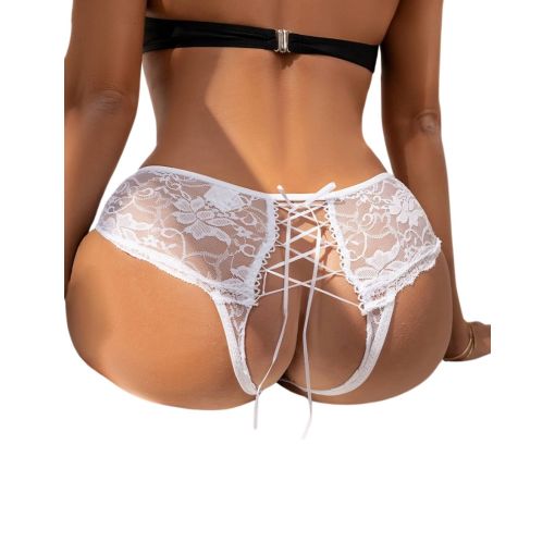 Lace Up Back Open Crotch Floral Panty
