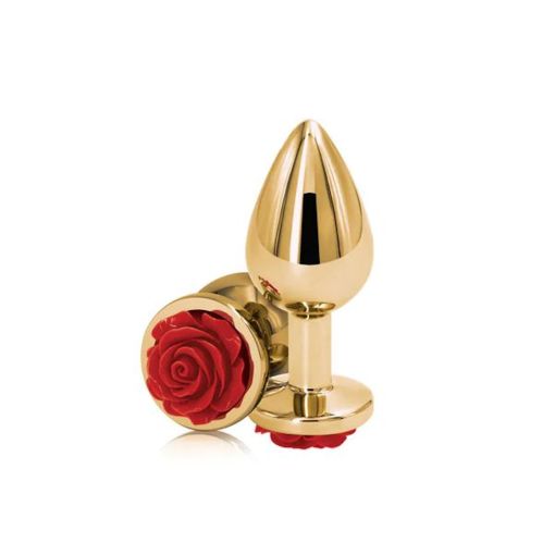 Rear Assets Metal Rose Anal Plug Medium Gold Red