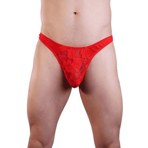 Men's Red Lace Thong -L/XL
