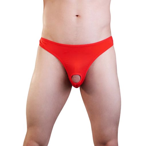 Men's Red Lycra Thong with Penile Hole S/M