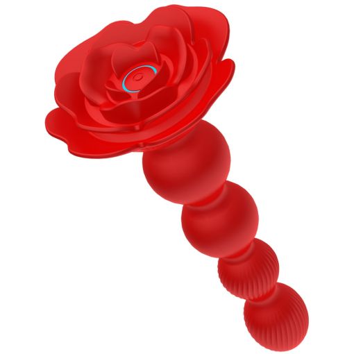 Red Rose Anal Beaded Butt Plug Vibrator with Remote-App Controlled