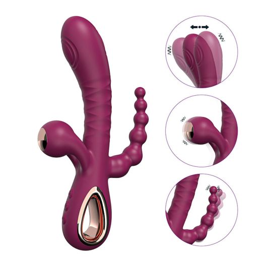 Triple Stimulation 3 in 1 Rabbit Vibrator Maroon